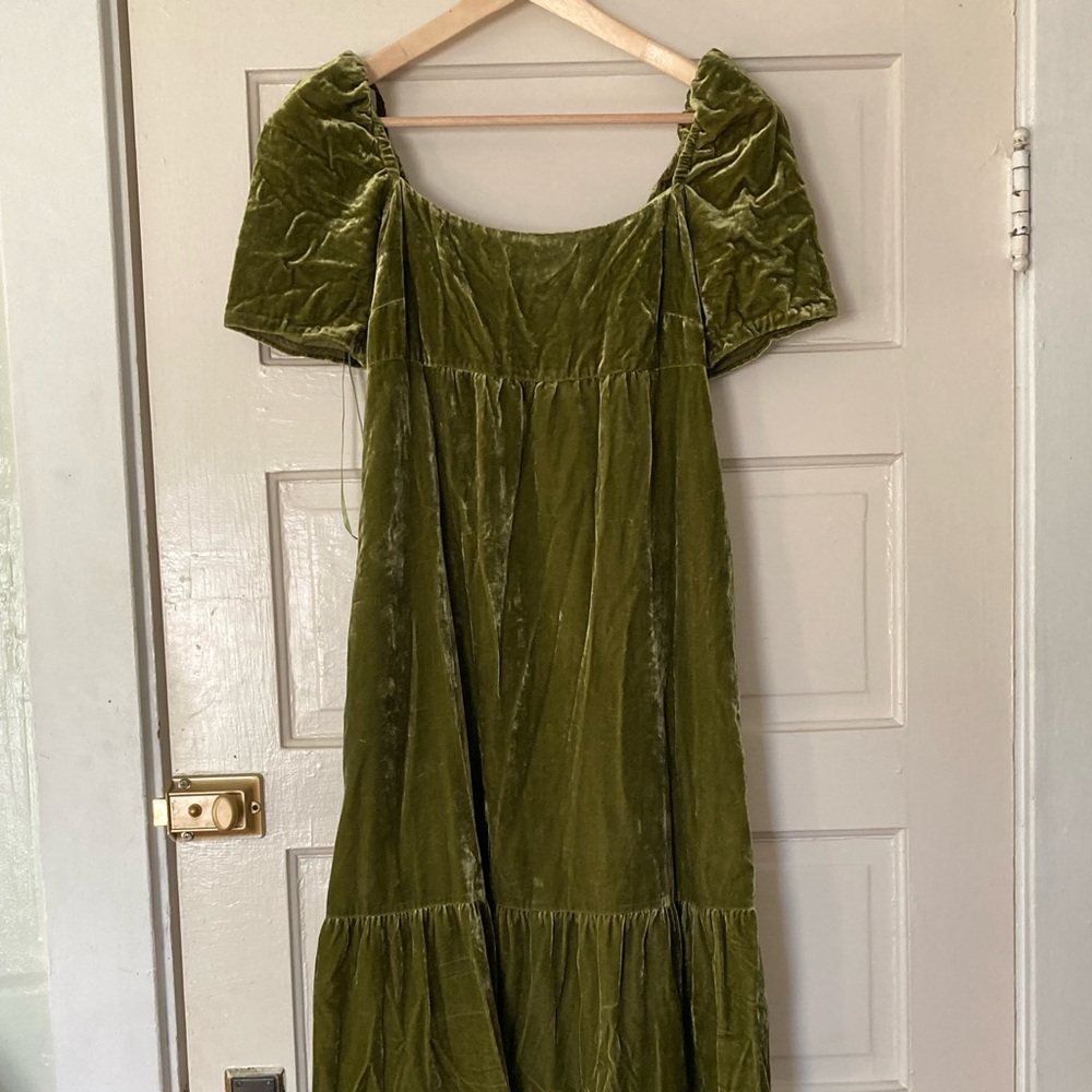 Anthropologie Olive Velvet Maxi Dress